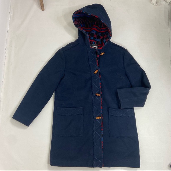 David of Boston blue wool fleece lined hooded  toggle button long coat. - Picture 5 of 14